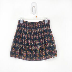 Madewell Women 00 Mountain Skirt Black Floral Micro Pleated Mini Polyester NEW